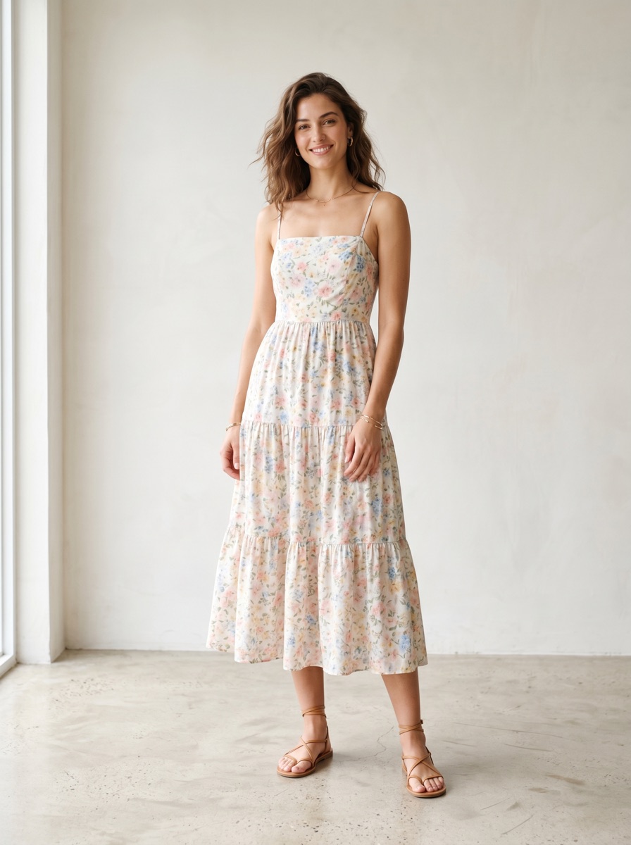 Vestido floral — campanha Geolux